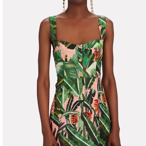 Farm Rio Amazonia palm pink green dress S 2 4 - Picture 5 of 9